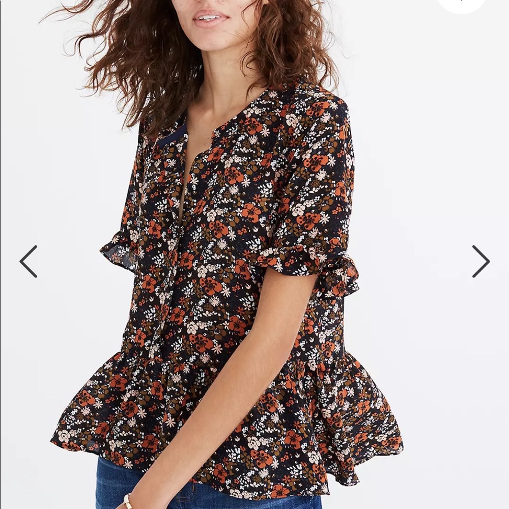 Madewell Silk Studio Ruffle-Hem Top in Prairie Blossoms size xs